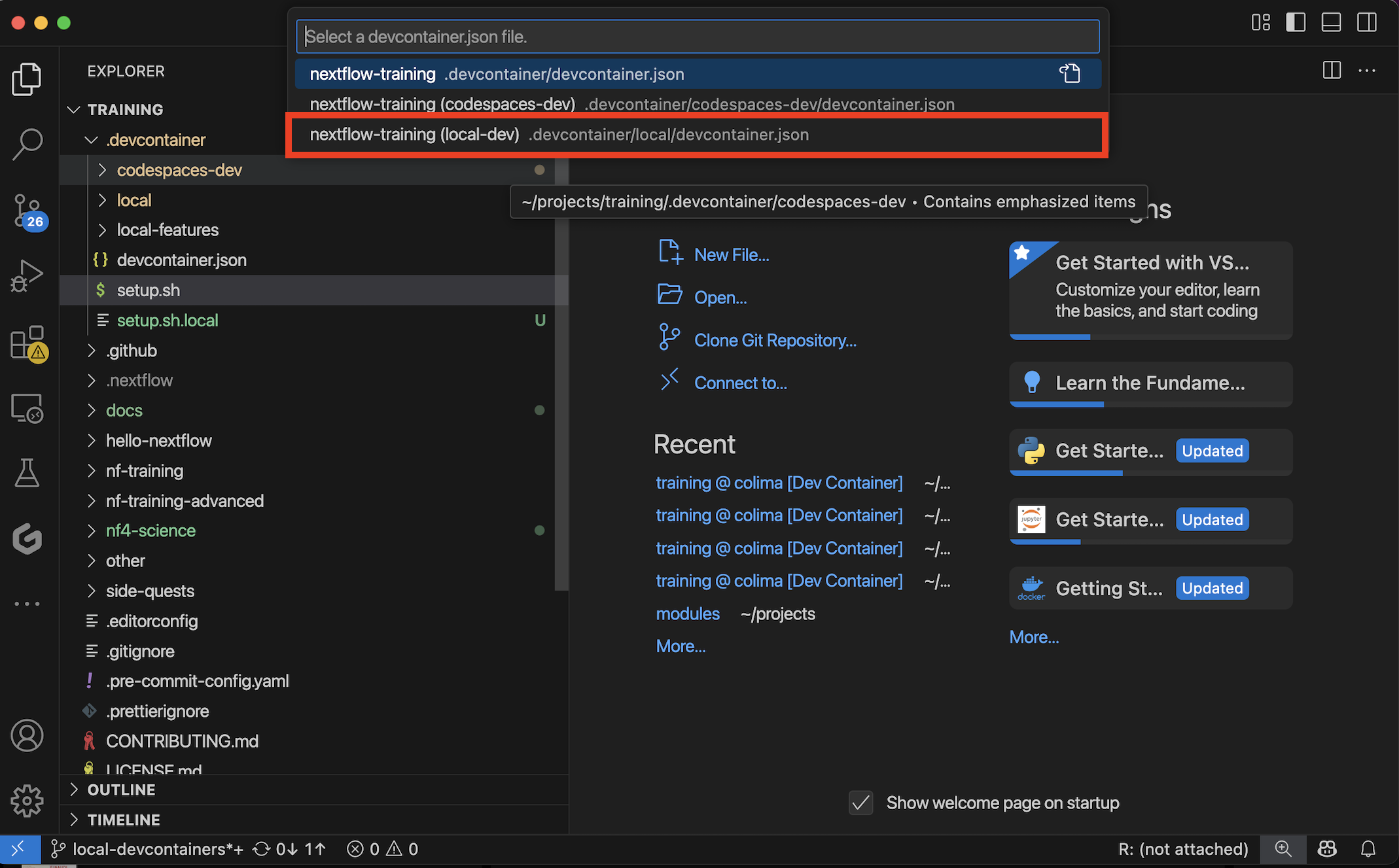 Selecting local configuration